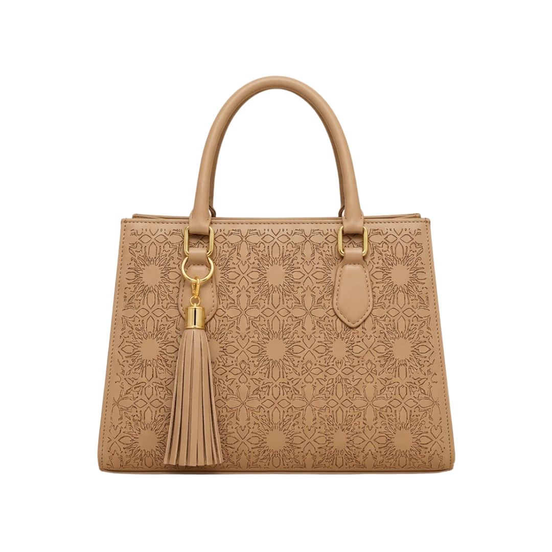 Tropx Beige Embossed Tote Handbag