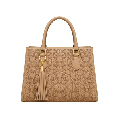 Tropx Beige Embossed Tote Handbag