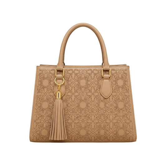 Tropx Beige Embossed Tote Handbag
