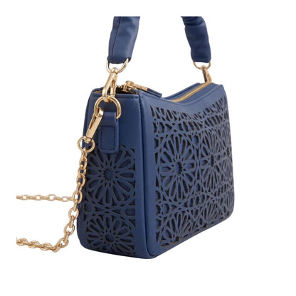 Tropx Navy Blue Laser-Cut Shoulder Bag